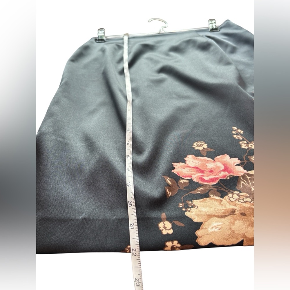 Le Château Y2K Vintage Black Floral Satin Pencil Skirt Side Slit 00 Spring XXS - Picture 4 of 13